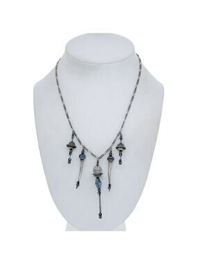 Vintage Sterling Silver 925 Quartz Hematite Crystal Dangle Bib Necklace 16"